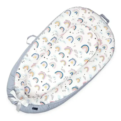 Little Story Newborn Lounger Bed, Soft Breathable Fiberfill, 4cm Mattress, Adjustable & Washable, Sunshine Grey - LS_NBLB01_MU
