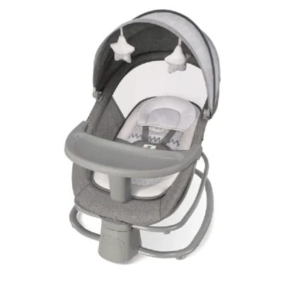 Mastela 4-in-1 Baby Rocking Chair with Bluetooth Music, 5 Swing Speeds, Mosquito Net & Feeding Tray, Dark Grey - LBB08112