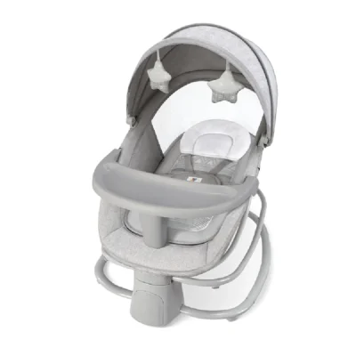 Mastela 4-in-1 Baby Rocking Chair with Bluetooth Music, 5 Swing Speeds, Mosquito Net, Sunshade & Feeding Tray, Light Grey - LBB08113