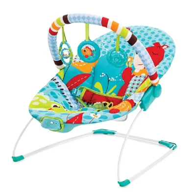 Mastela Bouncer Rocker with Gentle Vibration, 3-Point Safety Harness & Removable Toy Bar, Mint Green - LBB6750