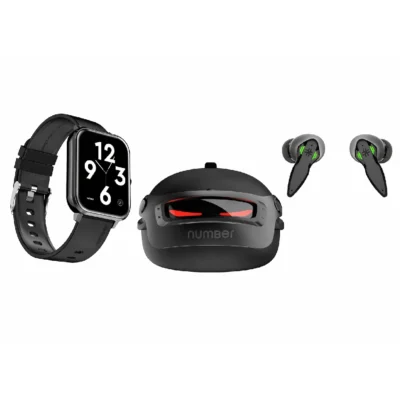 NUMBER Fitness & Audio Duo - DialFit Bluetooth Smartwatch with 7 Days Battery & Super Buds Pro GT9 TWS Earbuds, 48H Playtime - Black