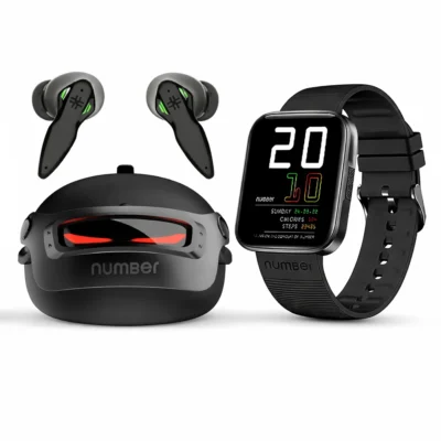 NUMBER Fitness & Audio Duo - XTRO1 Bluetooth Smartwatch & Super Buds Pro GT9 TWS Earbuds with 48H Playtime - Black