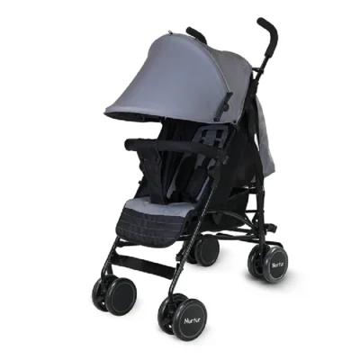 Nurtur Archer Compact Lightweight Travel Stroller with Reclining Seat, 5-Point Harness & Storage Basket for 0-36 Months, Grey - B818-NR5