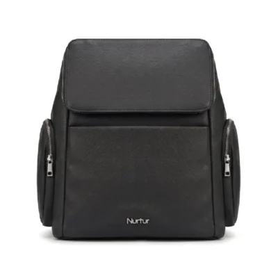 Nurtur Aura Premium Vegan Leather Diaper Bag, 15 Pockets, 6 Insulated Bottle Holders, Changing Pad, Black - TCNR-TK02-BLA