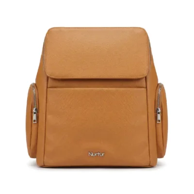 Nurtur Aura Premium Vegan Leather Diaper Bag, 15 Pockets, 6 Insulated Bottle Holders, Changing Pad, Tan - TCNR-TK02-NUD