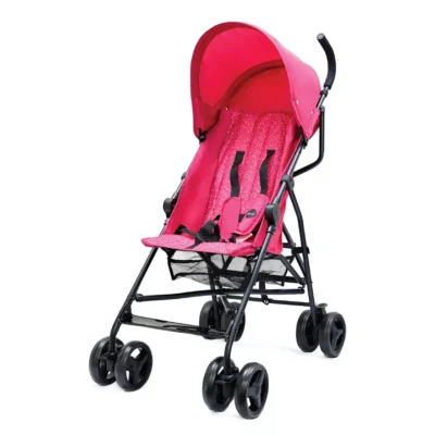 Nurtur Leo Lightweight Stroller Pro, Compact One-Hand Fold with Padded Reclining Seat, 5-Point Harness, Sun Canopy & Storage Basket for 6-36 Months - Pink - TC-TW-306-PIN