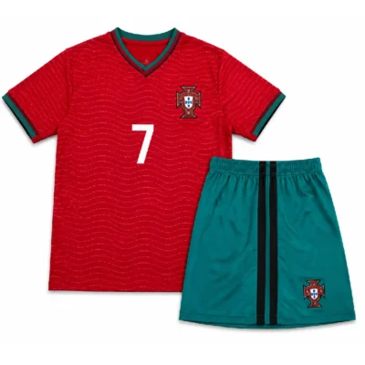 Portugal Home Jersey and Shorts Kit for Men - Red and Teal, Size L