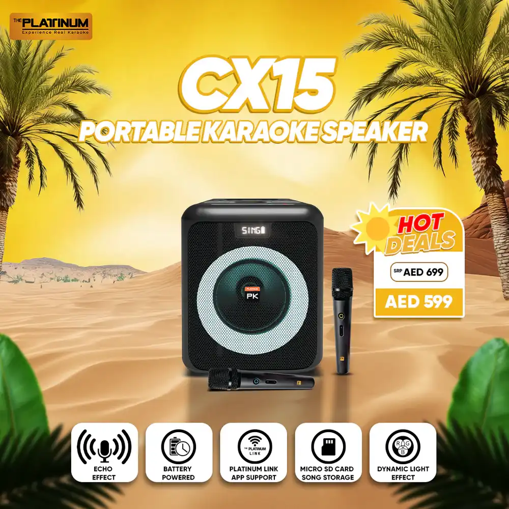 Platinum Karaoke CX15 Party Jukebox Speaker Bluetooth USB HDMI Wireless Microphone 1200W PMPO Portable Karaoke System Black 1 Year Warranty - Image 5