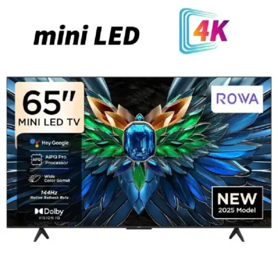 ROWA 65 Inch 4K Mini LED Smart Google TV, 144Hz Native Refresh Rate, HDR10+, Dolby Vision IQ & Atmos, AiPQ Pro Processor, (2025) Black - 65R85