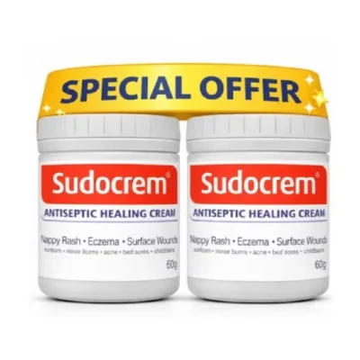 Sudocrem Antiseptic Healing Cream, Multi-Purpose Skin Cream for Nappy Rash, Eczema, Acne & First Aid, 60g x 2 - F00397