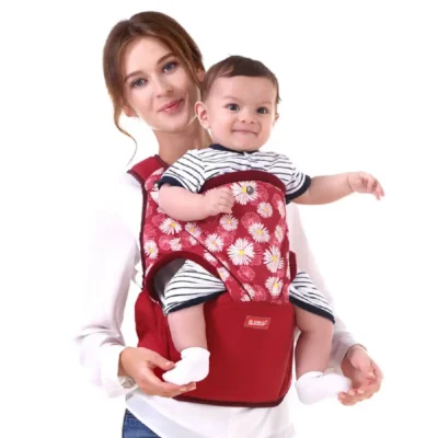 Sunveno Baby Carrier with Anti-Slip Hip Seat, Adjustable Straps, Bottle Holder & Pouch, Flower Red - SN_BBC_FRD