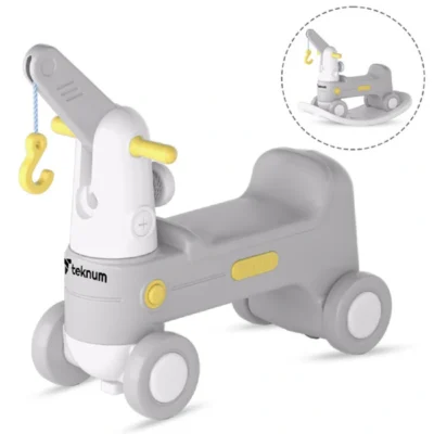 Teknum 2-in-1 Rock Ride-On Toy, Rocking Horse & Sliding Car with Rounded Design, Elevated Backrest, Grey - TK_2in1RORI_GY