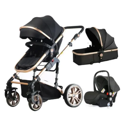 Teknum 3-in-1 Baby Pram Stroller with Bassinet & Car Seat, Reversible Reclining Seat, Adjustable Canopy, 360 Degree Wheels, Cup Holder, Black - CM_TK_661BLBCS01DGY