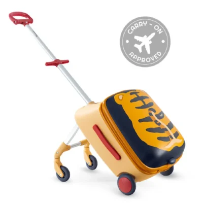 Teknum 3-in-1 Ride-On Suitcase, 34L Cabin Trolley with 360 Degree Swivel Wheels, Convertible Ride-On Design, Tiger - TK_RDOSUI_TGYE