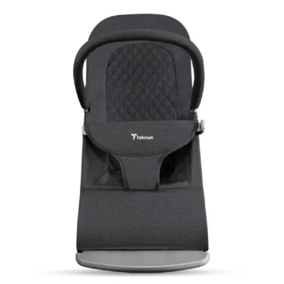 Teknum 3-Stage Baby Bouncer & Recliner Seat, 3-Point Padded Safety Belt, Quilted Design, Hanging Toys, One-Button Fold, Black - TK_3SBO_BK