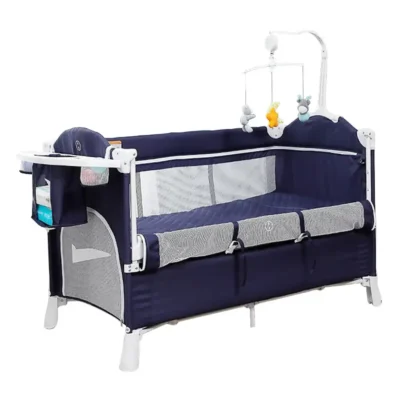 Teknum 4-in-1 Baby Co-Sleeper Bassinet, Playpen, Rocker & Changing Station with Mattress, Mosquito Net, Toys & Organizer, Navy Blue - TK_4in1PC_NB