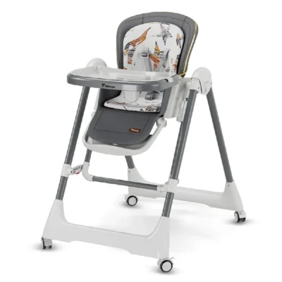 Teknum 5-in-1 Swing with High Chair, 3-Stage Reclining Seat, 4 Height Adjustments, 360 Degree Lockable Wheels & 5-Point Harness, Grey - TK_HC3_GY