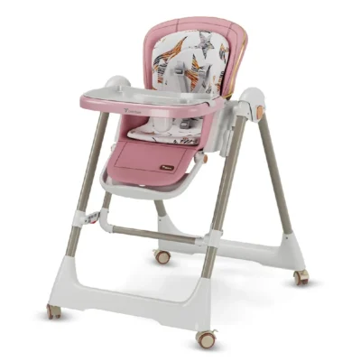 Teknum 5-in-1 Swing with High Chair, 3-Stage Reclining Seat, 4 Height Adjustments, 360 Degree Lockable Wheels & 5-Point Harness, Pink - TK_HC3_PI