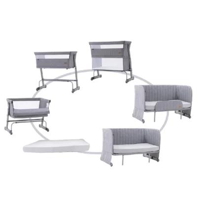 Teknum All-in-1 Bedside Crib, Cot & Sofa Expansion Pack, 7 Height Adjustments, 2 Mattresses, Playpen & Toddler Bed, Grey - TK_ALLin1_GY