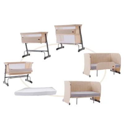Teknum All-in-1 Bedside Crib, Cot & Sofa Expansion Pack, 7 Height Adjustments, 2 Mattresses, Playpen & Toddler Bed, Ivory - TK_ALLin1_IV