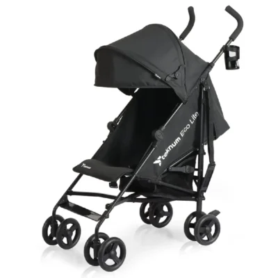 Teknum Eco Lite 2 Stroller with Cup Holder, 5-Point Safety Harness, UV Protection Canopy, Compact Umbrella Fold, Black - TK_UMB_BK
