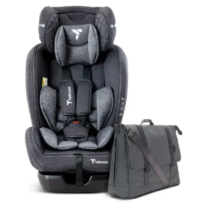 Teknum Evolve 2 Car Seat 0-12 Years with Grey Dads Diaper Hand Bag, 5-Point Harness & Adjustable Recline, Dark Grey - CMTK_CS05DDHB_DGY