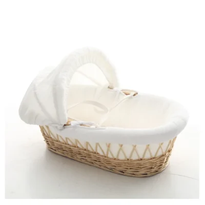 Teknum Infant Wicker Moses Basket with White Waffle Bedding, Canopy, Liner, Quilt & Mattress, Brown - TK_WIBABE_NA
