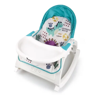 Teknum Multifunctional Rocker, Feeding Chair, Baby Seat & Recliner with Toy Bar and Detachable Tray, Dinosaur Blue - TK_MFRK_BU