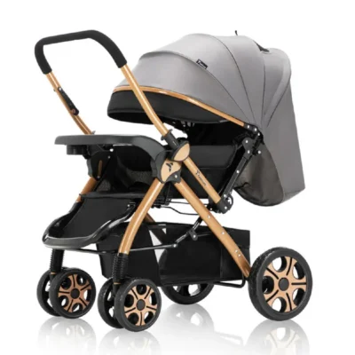 Teknum Reversible Trip2 Stroller, 22kg Capacity, Wide Reclining Seat, Extra-Wide Canopy, Meal Tray, Cup Holder & 5-Point Harness, Grey - TK_RETS2_GY