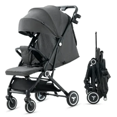 Teknum Travel Cabin Stroller with Coffee Cup Holder, Cabin-Friendly Compact Fold, 5-Point Safety Harness, Slate Grey - TK_TCBS_FGY