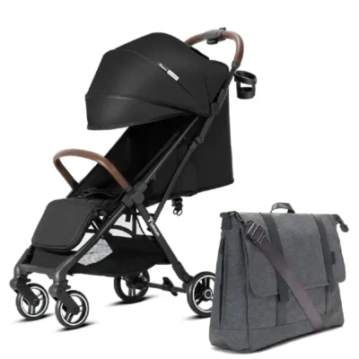 Teknum Travel Explorer 2 Auto-Fold Stroller with Dad's Diaper Hand Bag, Carry Bag & Coffee Cup Holder, Black - CMTK_EXPST2DDHB_BKGY