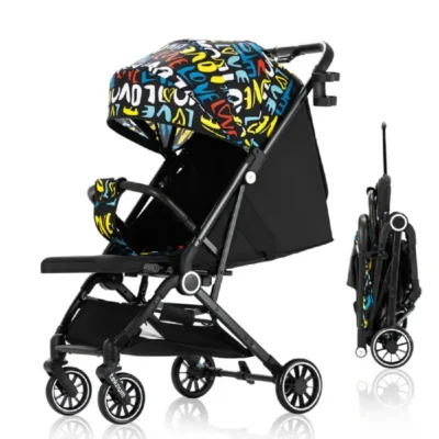 Teknum TravelZen Stroller with Coffee Cup Holder, Compact One-Second Folding, Wide Seat & Canopy, 5-Point Harness, Black Love - TK_TZEN_LV