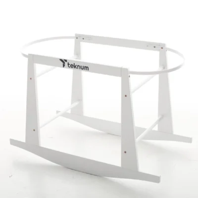 Teknum Wicker Pod Moses Basket Rocker Stand, Solid New Zealand Pine Wood, Adjustable Straps, White - TK_MBST_WH