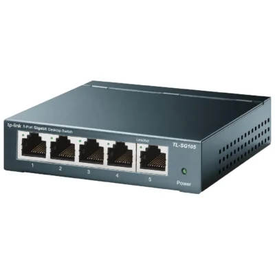 TP-Link TL-SG105 5-Port Gigabit Steel Desktop Switch - 10-100-1000Mbps RJ45 Ports, Plug and Play, Fanless Quiet Design, Wall Mountable, Metal Case
