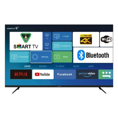 Videocon 65 Inch 4K UHD Smart Android TV, Edgeless Display, Voice Remote, Bluetooth, Multiple HDMI & USB, Free Wall Mount - E65EL1100